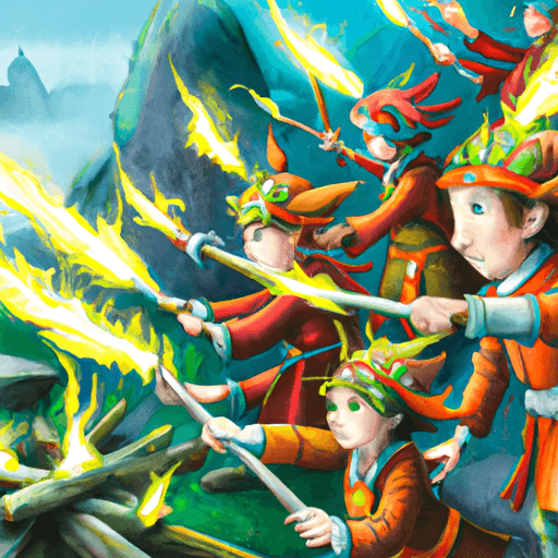 The elf warriors wielding the magical wand, casting spells that control the lava and burning the trolls' ships.